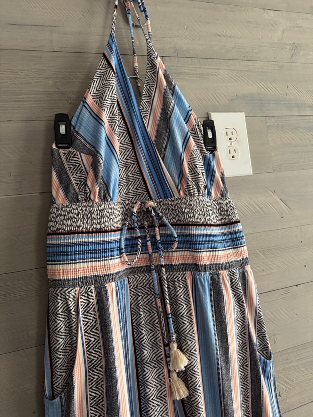 VENUS Multicolor Striped Halter Jumpsuit in Blue & Pink - Picture 4 of 13